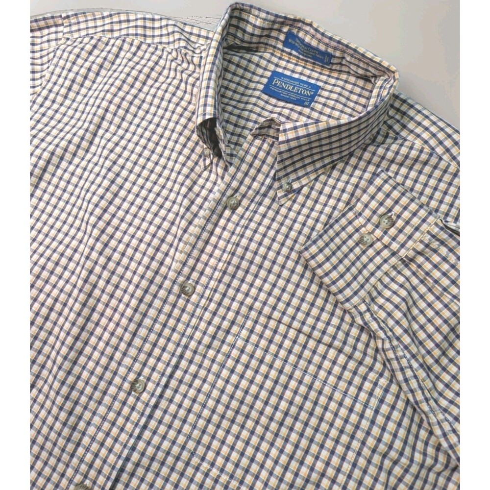 Pendleton Button Down Shirt Mens Size XL Check Broadway Cloth Wrinkle Resistant